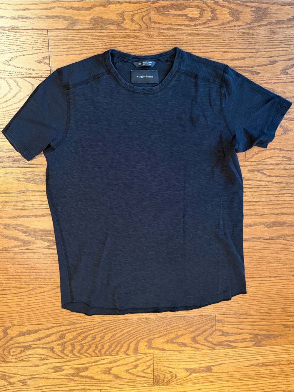 Wings + Horns - 1 x 1 Slub Short Sleeve Black T Shirt - Large (Used)